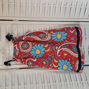 Hanna Anderson red flora shoulder tie straps tunic dress size 6
